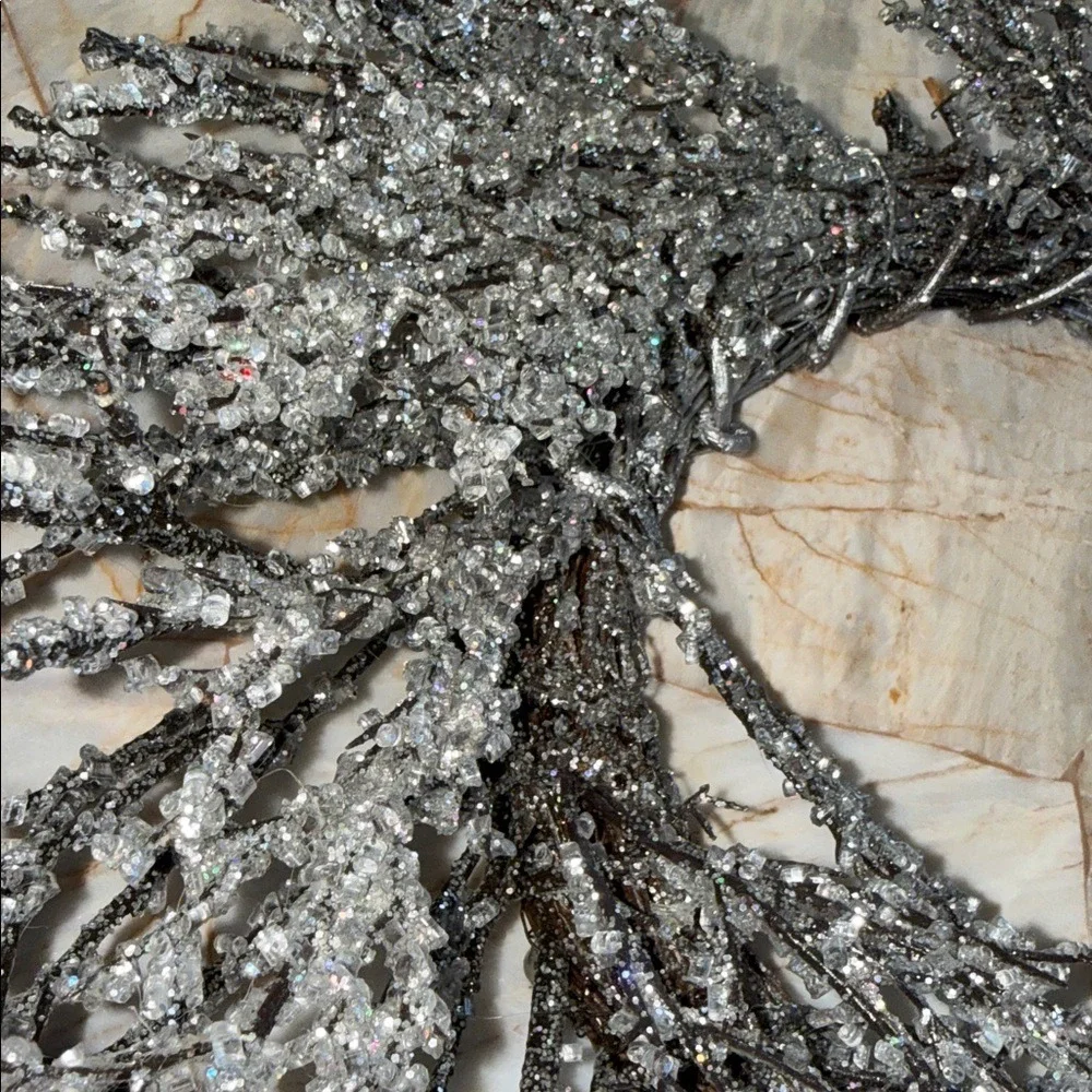 Frosted‎ Silver Glitter Icy Twig Wreath Winter Holiday Christmas Home Decor 20in